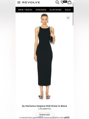 L'Academie Black Sleeveless Midi Dress with White Neck Trim